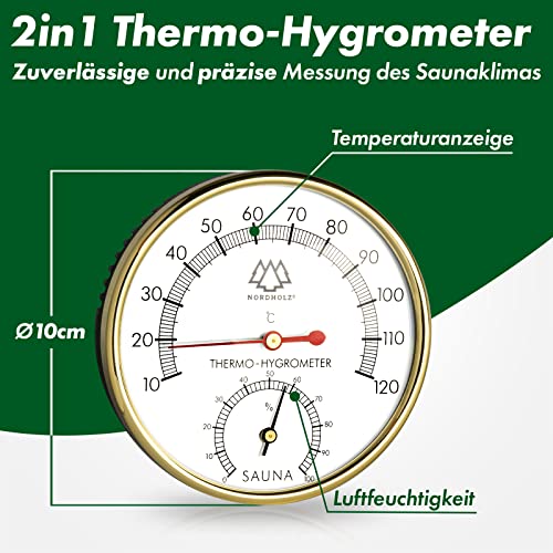 NORDHOLZ® Sauna Thermometer Hygrometer 2in1 – Zuverlässig & genau für die richtige Temperatur und Luftfeuchtigkeit - 2