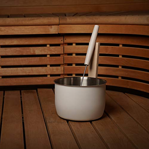 LUMO Edelstahl 5L Sauna Kübel mit Kelle, Sauna Zubehör Set Weiss mit Holzgriff – Saunakübel Set - 4