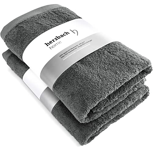 herzbach home Luxus Saunatuch 2er Set Premium Qualität aus 100% ägyptischer Baumwolle 86 x 200 cm 600 g/m² (Anthrazit)