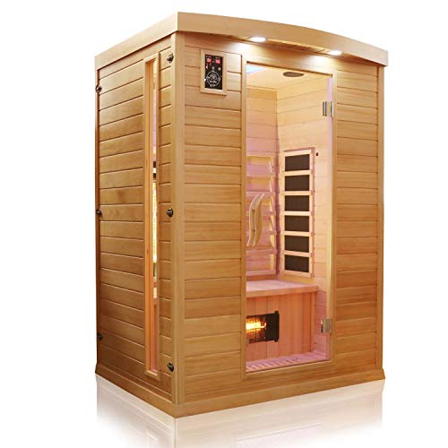 Dewello Infrarotkabine PIERSON 135 x 105 DUAL-THERM für 1-2 Personen aus Hemlock Holz mit Vollspektrumstrahler - 2