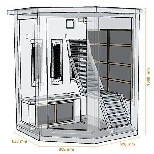 Artsauna Infrarotkabine Aalborg – Triplex-Heizsystem Infrarotsauna – 2 Personen – LED-Farblicht, digitale Steuerung – Hemlock-Holz - 2