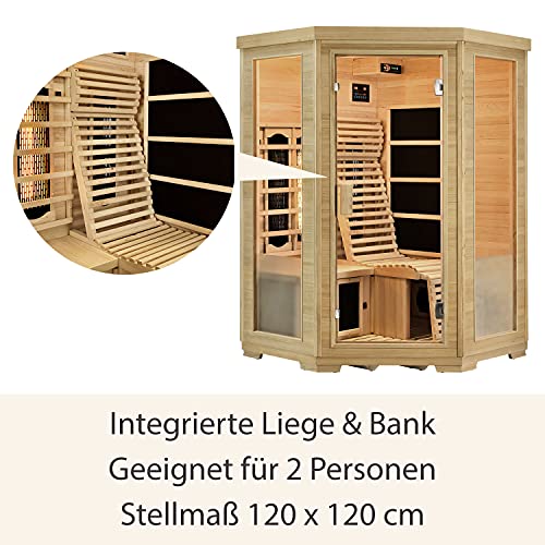 Artsauna Infrarotkabine Aalborg – Triplex-Heizsystem Infrarotsauna – 2 Personen – LED-Farblicht, digitale Steuerung – Hemlock-Holz - 6