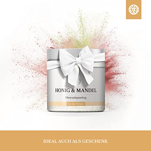 LoWell® Körperpeeling aus Meersalz 500g – Mit Jojobaöl – Intensives Scrub Erlebnis für ein straffes Hautbild – Peelingsalz für Dusche und Sauna – Honig-Mandel - 6