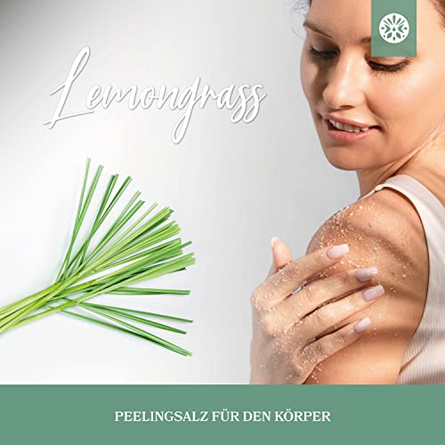 LoWell® Körperpeeling aus Meersalz 500g – Mit Jojobaöl – Intensives Scrub Erlebnis für ein straffes Hautbild – Peelingsalz für Dusche und Sauna – Lemongrass - 2