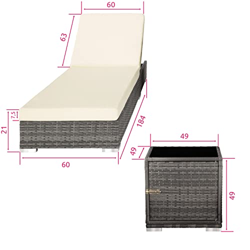 TecTake 403088 2er Set Aluminium Polyrattan Sonnenliege + Tisch, inkl. Schutzhüllen und 2 Bezugsets, Edelstahlschrauben, grau - 6