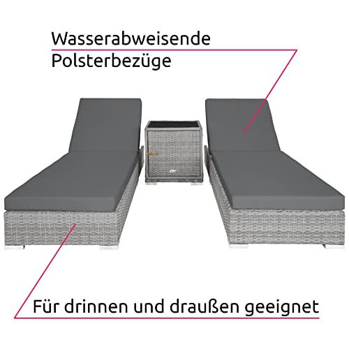 TecTake 403770 2er Set Aluminium Polyrattan Sonnenliege + Tisch, Gartenmöbel Set inkl. Schutzhüllen und 2 Bezugsets, Edelstahlschrauben, hellgrau - 4