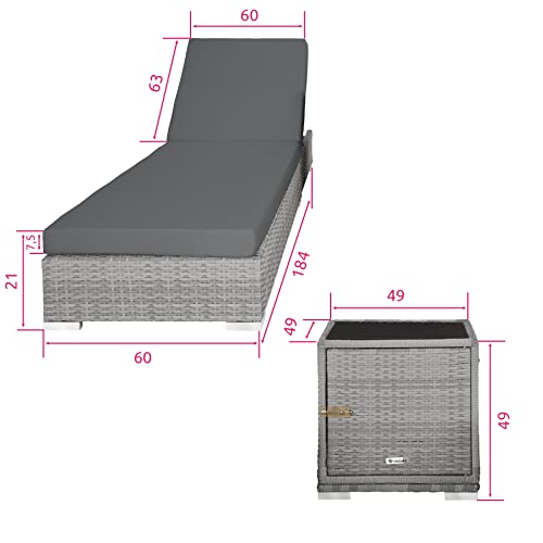 TecTake 403770 2er Set Aluminium Polyrattan Sonnenliege + Tisch, Gartenmöbel Set inkl. Schutzhüllen und 2 Bezugsets, Edelstahlschrauben, hellgrau - 6