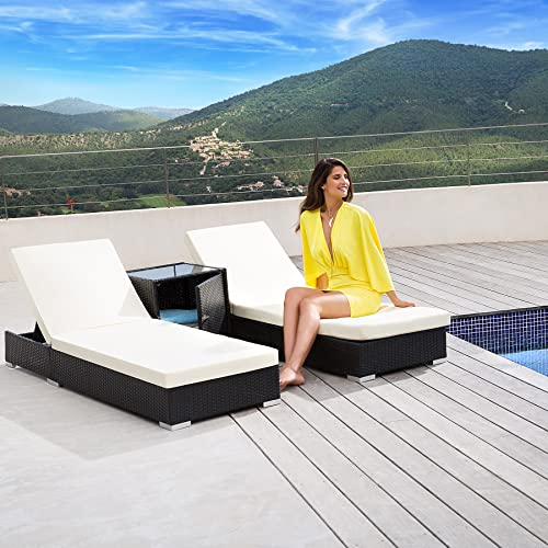 TecTake 401500 2x Aluminium Polyrattan Sonnenliege + Tisch Gartenmöbel Set – inkl. 2 Bezugsets + Schutzhülle, Edelstahlschrauben – Schwarz - 3