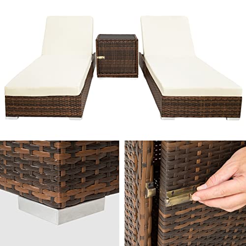 TecTake Nr. 401499 2x Aluminium Polyrattan Sonnenliege + Tisch Gartenmöbel Set – inkl. 2 Bezugsets + Schutzhülle, Edelstahlschrauben – Schwarz-Braun - 4