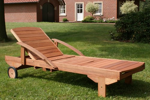 Hecht Gartenliege ERA | rollbare Sonnenliege mit verstellbarer Rückenlehne und ausziehbarer Ablage | Holzliege aus Meranti Holz für Garten und Terrasse - 2