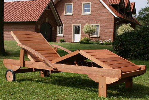 Hecht Gartenliege ERA | rollbare Sonnenliege mit verstellbarer Rückenlehne und ausziehbarer Ablage | Holzliege aus Meranti Holz für Garten und Terrasse - 4