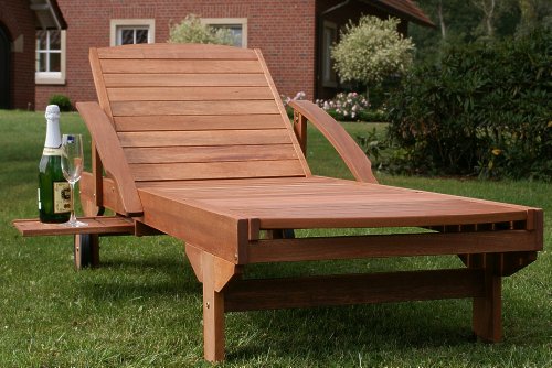 Hecht Gartenliege ERA | rollbare Sonnenliege mit verstellbarer Rückenlehne und ausziehbarer Ablage | Holzliege aus Meranti Holz für Garten und Terrasse - 6