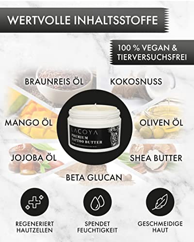 LACOYA Tattoo Creme – Premium Tattoo Butter 250ml – Frisches Tattoo Pflegecreme – 100% Vegan Brightening Balm beschleunigt die Heilung – Skin Med Tattoo Pflege – Made in Germany - 2