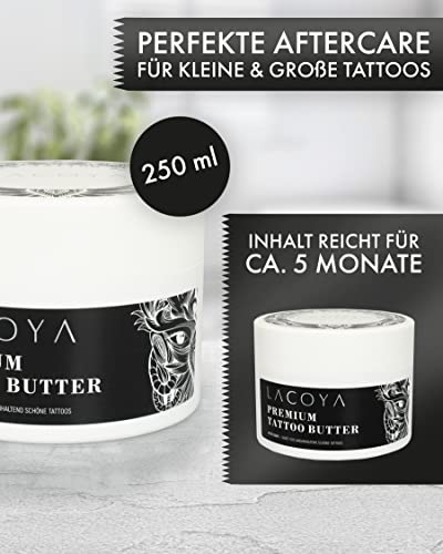 LACOYA Tattoo Creme – Premium Tattoo Butter 250ml – Frisches Tattoo Pflegecreme – 100% Vegan Brightening Balm beschleunigt die Heilung – Skin Med Tattoo Pflege – Made in Germany - 5