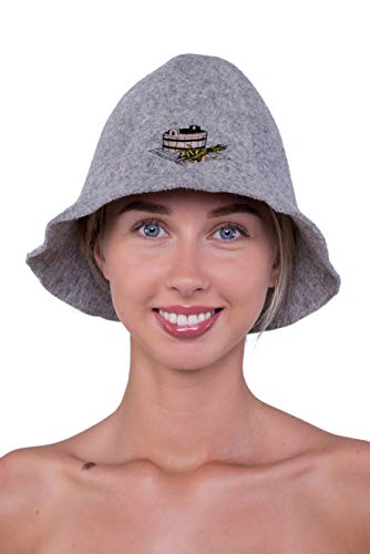 Ger3as Saunahut Wolle mit Stickerei für Damen und Herren, Wellness Mütze Premium Qualität - 2