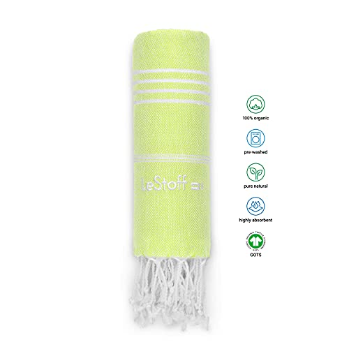 LeStoff das traditionelle Hamamtuch Strandtuch Badetuch Saunatuch Duschtuch Spa Sport Yoga Reisen 100% Bio-Baumwolle (100 x 180 cm, Lime) - 2