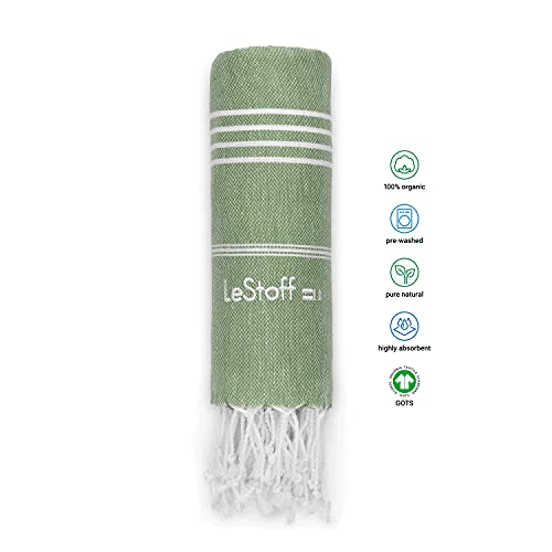 LeStoff das traditionelle Hamamtuch Strandtuch Badetuch Saunatuch Duschtuch Spa Sport Yoga Reisen 100% Bio-Baumwolle (100 x 180 cm, Olive) - 2