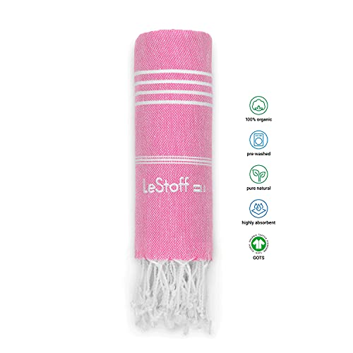 LeStoff das traditionelle Hamamtuch Strandtuch Badetuch Saunatuch Duschtuch Spa Sport Yoga Reisen 100% Bio-Baumwolle (100 x 180 cm, Pink) - 2