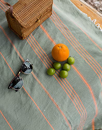 LeStoff das traditionelle Hamamtuch Strandtuch Badetuch Saunatuch Duschtuch Spa Sport Yoga Reisen 100% Bio-Baumwolle (100 x 180 cm, Olive – Orange) - 8