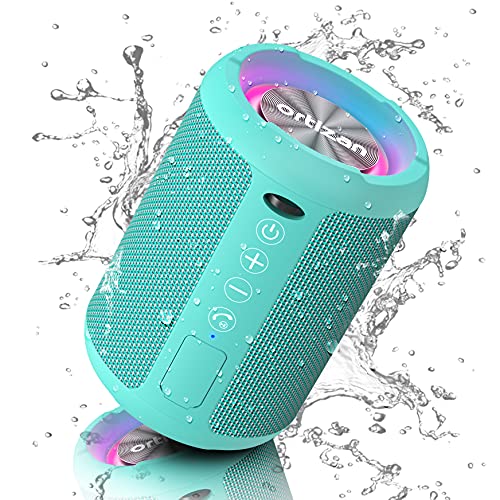 Ortizan Kabelloser Bluetooth Lautsprecher mit LED Licht - Tragbarer Lautsprecher Bluetooth Boxen mit Enormer Bass, IPX6 Wasserschutz, Freisprechfunktion, 15h Akku, für Phone, USB, Outdoor, Grün