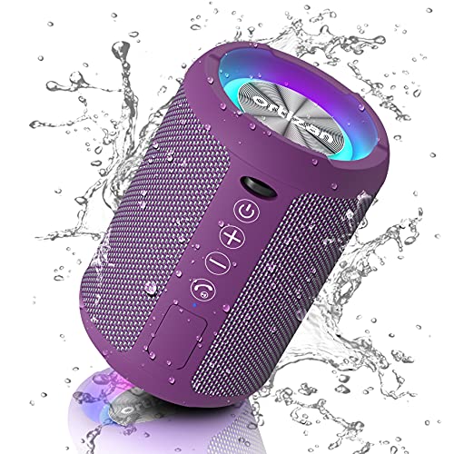 Ortizan Kabelloser Bluetooth Lautsprecher mit LED Licht - Tragbarer Lautsprecher Bluetooth Boxen mit Enormer Bass, IPX6 Wasserschutz, Freisprechfunktion, 15h Akku, für Phone, USB, Outdoor, Violett