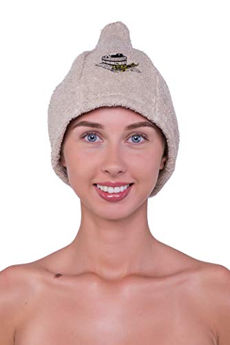 Ger3as Saunahut Baumwolle und Leinen mit Stickerei für Damen und Herren (beige) - 2