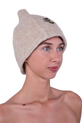 Ger3as Saunahut Baumwolle und Leinen mit Stickerei für Damen und Herren (beige) - 3