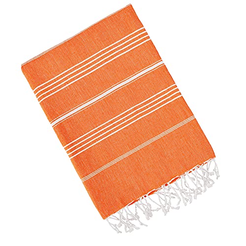 Turquoise Home – Großes türkisches Pestemal Hamamtuch Saunatuch XXL Badetuch 100 x 180 cm Sauna Spa Yoga Strand Picknikc (Orange, 1) - 2