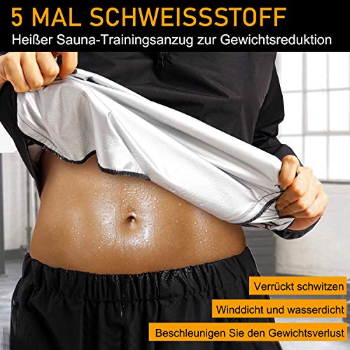 Bingrong Damen Sauna Shirt Thermo Langarm Trainingsanzug Bauchweg Fitness Waist Trainer Abnehmen Saunaanzüge Schwitzanzug Schnelltrocknend Sportanzug Body Shaper (Schwarz, Large) - 2