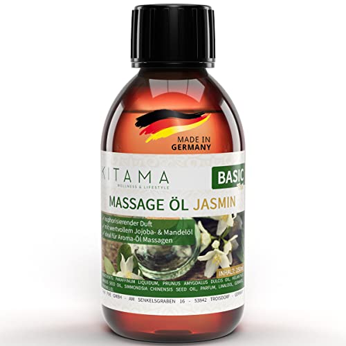 Kitama Aroma Massageöl Jasmin 250ml I Pflegendes Körperöl für Massagen I Aroma-Öl für Massage, Thai-Massage & Spa