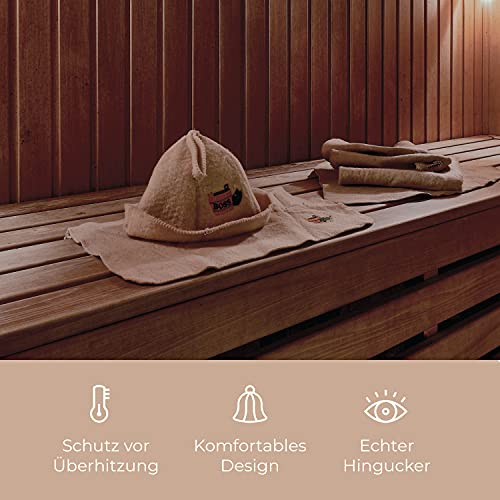 DIYer® – Saunahut – inkl. Sauna-Ratgeber – Motiv Schlapphut – Stickerei“duokim garo“ – 100% Baumwolle – Filz Saunamütze - 5