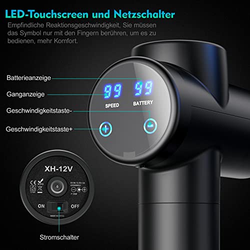 Massagepistole Gun für Nacken & Schulter – Tiefen Massagegerät mit 99 Geschwindigkeiten 8 Massageköpfen Elektrisches Handmassagegerät 2550 mAh LED Anzeige Touchscreen - 2