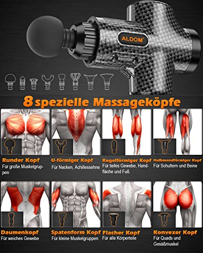 Massagepistole, ALDOM Massage Gun mit 6 Massageköpfen und 30 einstellbaren Geschwindigkeiten Tiefengewebe Massagegerät drahtloses Massagegerät Muskel Massagegerät elektrisch für Nacken Schulter Rücken - 2