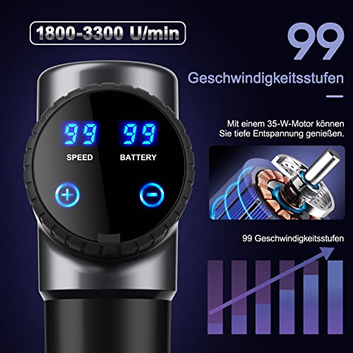 Massagepistole Massage Gun für Nacken Schulter Tiefen Massagegerät mit 99 Geschwindigkeiten 8 Massageköpfen Elektrisches Handmassagegerät 2800 mAh mit Aufbewahrungstasche LCD Anzeige Touchscreen - 2