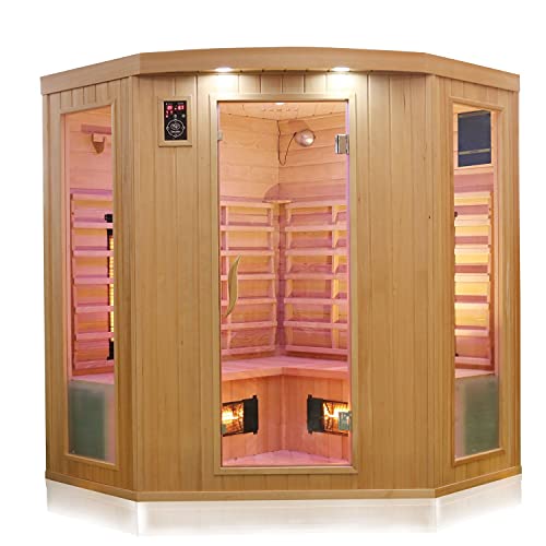 Dewello Infrarotkabine HALEY 160×160 für 2-4 Personen aus Hemlock Holz mit Vollspektumstrahler - 7