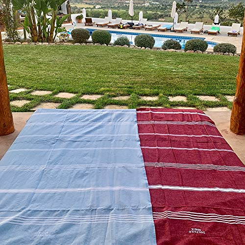 SOLTAKO XXL 2X Fouta Hamamtuch in Bordeaux & Himmelblau Farben als 2er Geschenkset extra groß, 100 x 200 cm - 7