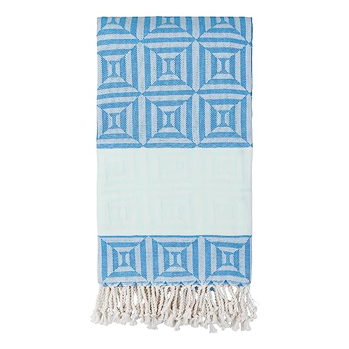 ZusenZomer Hamamtuch Fouta XXL 100×200 – Hamam Badetuch Strandtuch mit Fransen Pestemal Saunatuch Extra groß – Damen- 100% gekämmte Baumwolle Handgewebt – Fair Trade Hammam Tücher (Türkis) - 2