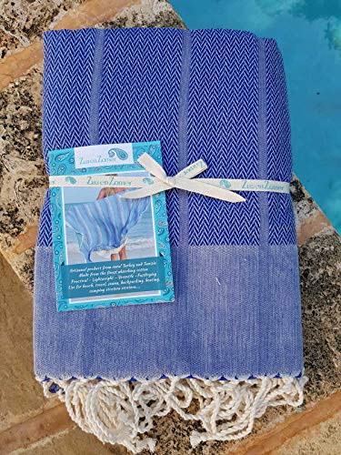 ZusenZomer Fouta Hamamtuch Playa 100×190 Jeans Blau – Hammam Badetuch Saunatuch mit Eleganten Fischgrat-Gewebe 100% Baumwolle – Fair Trade Hamam Tücher - 5