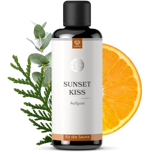 LoWell® 100ml Sauna Aufguss Sunset Kiss - Das Sauna Zubehör Aufgussmittel für Sauna und Dampfbad - Ätherische Öle Saunaaufguss Konzentrat - Orange