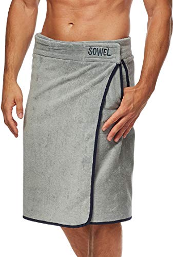 Sowel® Saunakilt Herren, 100% Bio-Baumwolle, Saunahandtuch mit Klettverschluss, Saunatuch, 60 x 140 cm, Grau/Navy