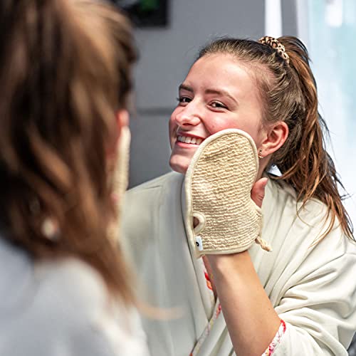 Chinchilla® Peelinghandschuh | 2 Stück aus Baumwolle & Hanf | sanfte Reinigung für Körper & Gesicht | Duschschwamm für Peeling & Body Scrub | Massagehandschuh - 6