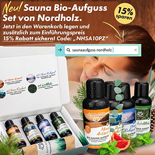 NORDHOLZ® Sauna Eimer mit Kelle aus 100% nordischer Fichte – Einsatz, Hanftrageseil & Gratis E-Book – Wellness Aufguss Komplett Paket - 6