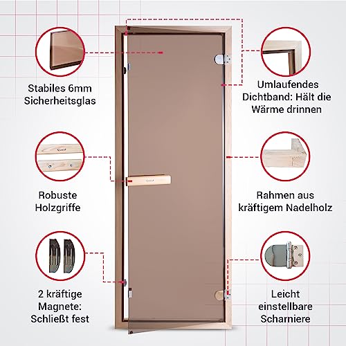 SULENO – Saunatür Bronzeglas 70 x 190 cm inkl. Zarge Sauna Tür bronziert Saunabau - 5