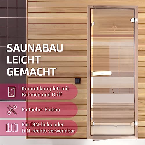 SULENO – Saunatür Bronzeglas 70 x 190 cm inkl. Zarge Sauna Tür bronziert Saunabau - 6