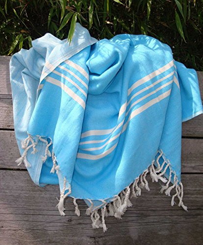 ZusenZomer Hamamtuch XXL – 160×210 Türkis Blau – Fouta Strandlaken Hammam Badetuch Strandtuch Groß – 100% Baumwolle Handgewebt Oeko-TEX® – Fair Trade Hamamtücher - 2