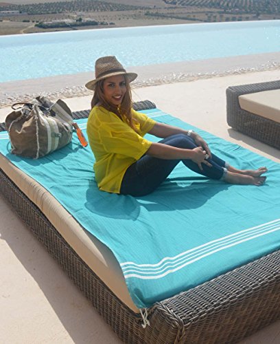 ZusenZomer Hamamtuch Groß XXL 160×210 Meeresgrün – sehr weich – Fouta Hamam Badetuch Strandtuch – 100% Baumwolle Handgewebt Oeko-TEX® – Fair Trade Hammamtücher - 2