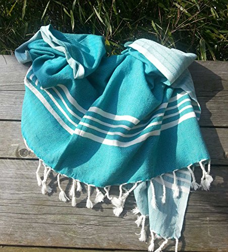 ZusenZomer Hamamtuch Groß XXL 160×210 Meeresgrün – sehr weich – Fouta Hamam Badetuch Strandtuch – 100% Baumwolle Handgewebt Oeko-TEX® – Fair Trade Hammamtücher - 3