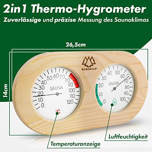 NORDHOLZ® Sauna Thermometer Hygrometer Holz – Präzise und leicht ablesbare Anzeige für die richtige Temperatur und Luftfeuchtigkeit – Sauna Hygrometer Thermometer - 3