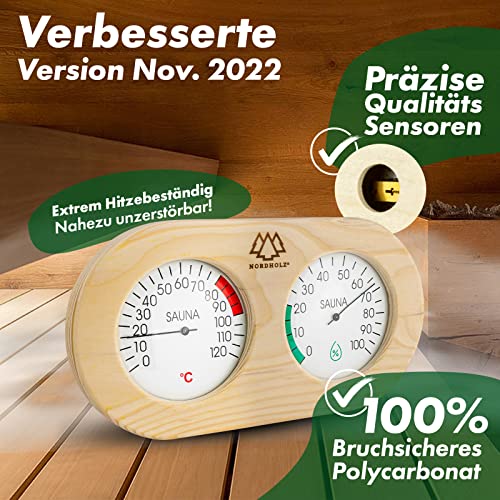 NORDHOLZ® Sauna Thermometer Hygrometer Holz – Präzise und leicht ablesbare Anzeige für die richtige Temperatur und Luftfeuchtigkeit – Sauna Hygrometer Thermometer - 4