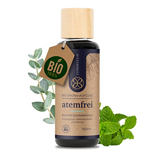 Liebenstein® BIO Saunaaufguss “Atemfrei” - Eukalyptus, Latschenkiefer & Minze [1x100ml Sauna Aufgussmittel] - mit 100% naturreinen Bio Ölen
